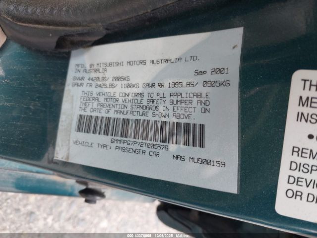 2002 MITSUBISHI DIAMANTE 6MMAP67P72T005578 Photo 8