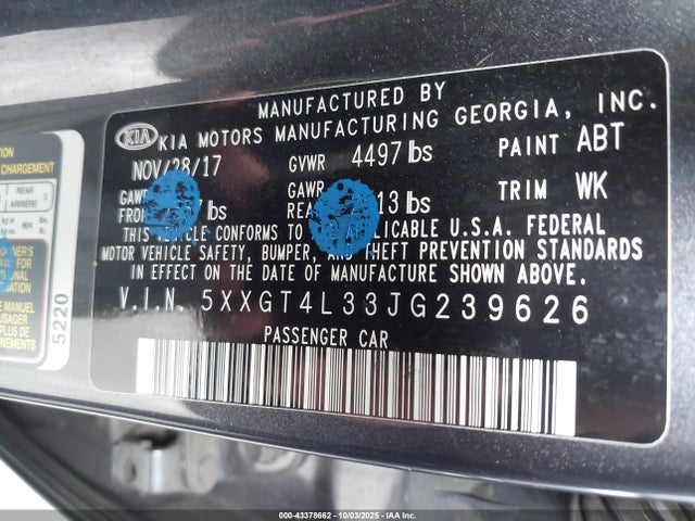 5XXGT4L33JG239626 KIA gdi