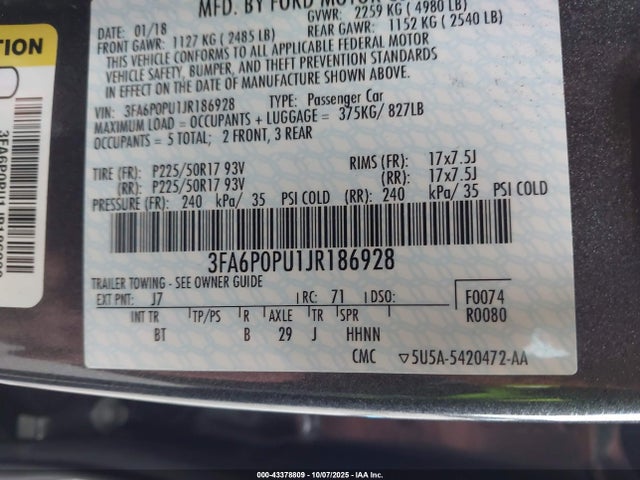 Ford 2.0l 4v atk hev 2018 3FA6P0PU1JR186928 Image 9
