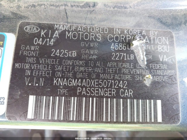 KNAGM4ADXE5071242 KIA dohc mpi theta ii