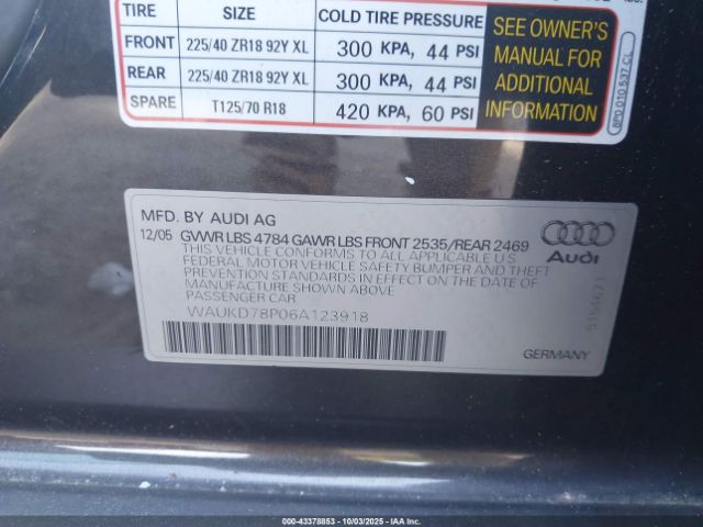 2006 AUDI A3 WAUKD78P06A123918 Photo 8
