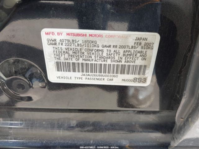 2008 MITSUBISHI LANCER JA3AU26U88U003360 Photo 8