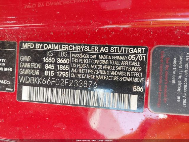 2002 MERCEDES-BENZ SLK 32 AMG WDBKK66F02F233876 Photo 8