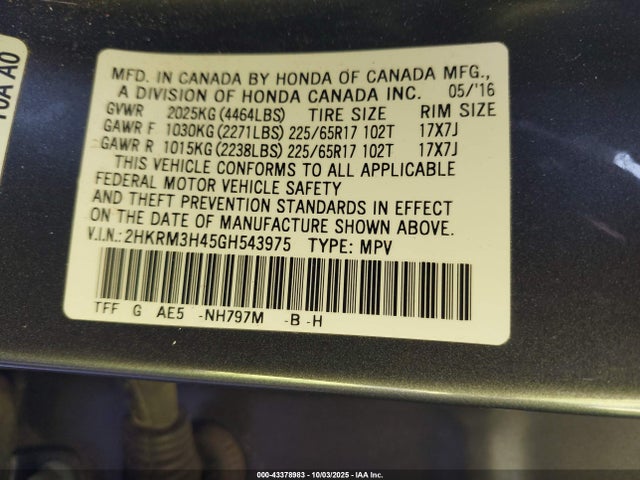 Honda k24w9 2016 2HKRM3H45GH543975 Image 9