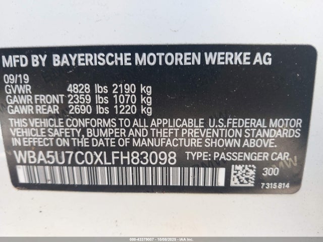 Продаж на аукціоні авто 2020 Bmw 3 Series M340i, vin: WBA5U7C0XLFH83098, номер лоту: 43379007