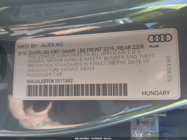 2019 AUDI A3 WAUAUGFF0K1011362 Photo 8