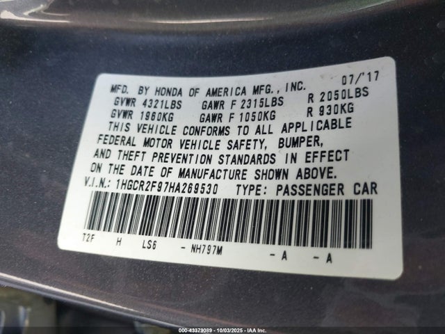 1HGCR2F97HA269530 Honda k24w1