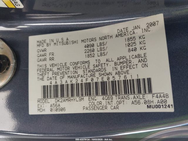 2007 MITSUBISHI ECLIPSE 4A3AK24F07E057611 Photo 8