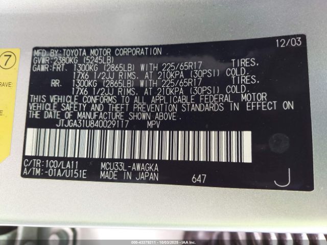 2004 LEXUS RX 330 JTJGA31U840029117 Photo 8