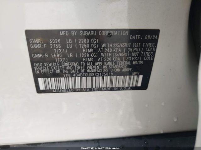 2025 SUBARU OUTBACK 4S4BTGUD8S3135018 Photo 8