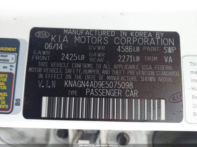 KIA dohc mpi theta ii 2014 KNAGN4AD9E5075098 Image 9