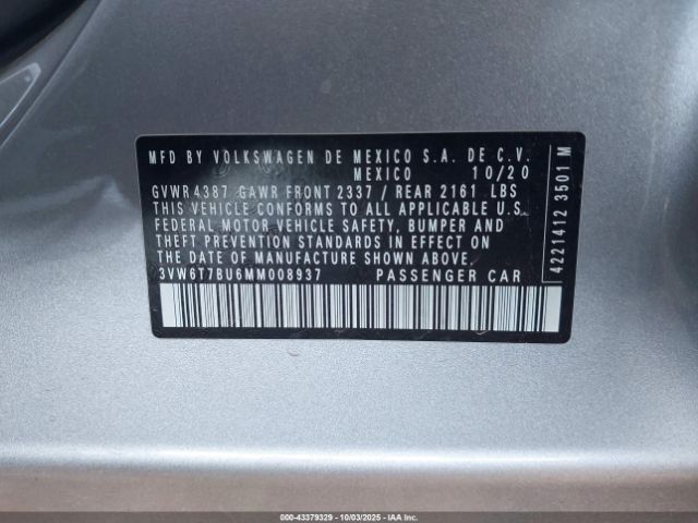 2021 VOLKSWAGEN JETTA GLI 3VW6T7BU6MM008937 Photo 8