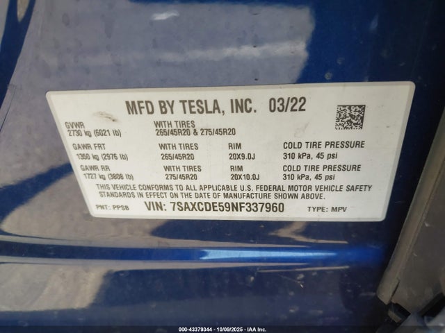 2022 TESLA MODEL X 7SAXCDE59NF337960 Photo 8
