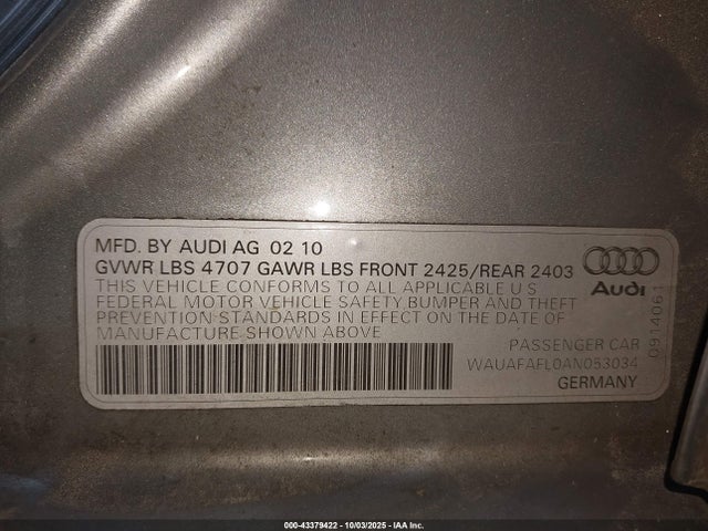 2010 AUDI A4 WAUAFAFL0AN053034 Photo 8