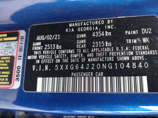 5XXG64J20NG104840 KIA t-gdi gamma ii