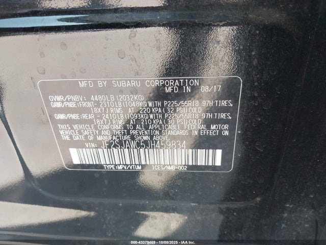 Subaru naturally aspirated u5 2018 JF2SJAWC5JH459834 Image 9