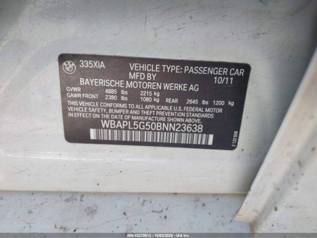2011 BMW 335I WBAPL5G50BNN23638 Photo 8