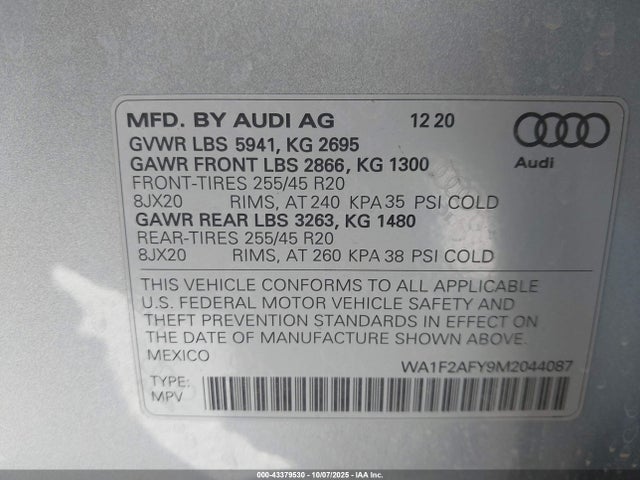 2021 AUDI Q5 WA1F2AFY9M2044087 Photo 8