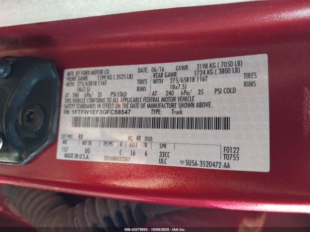 2016 FORD F-150 1FTFW1EF3GFC58547 Photo 8