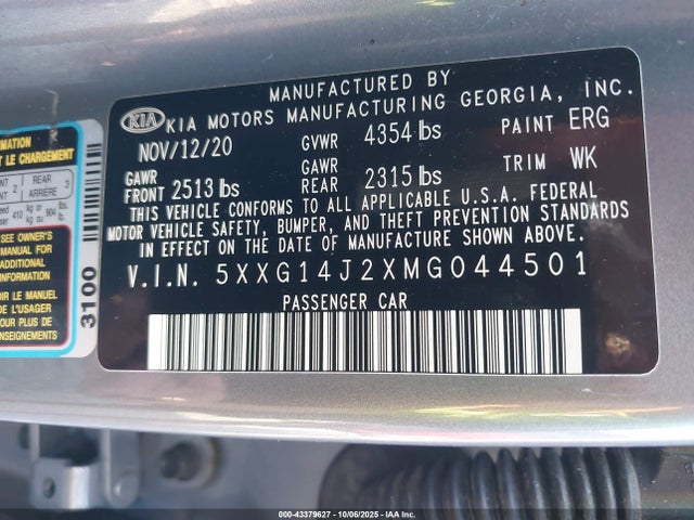 5XXG14J2XMG044501 KIA t-gdi gamma ii