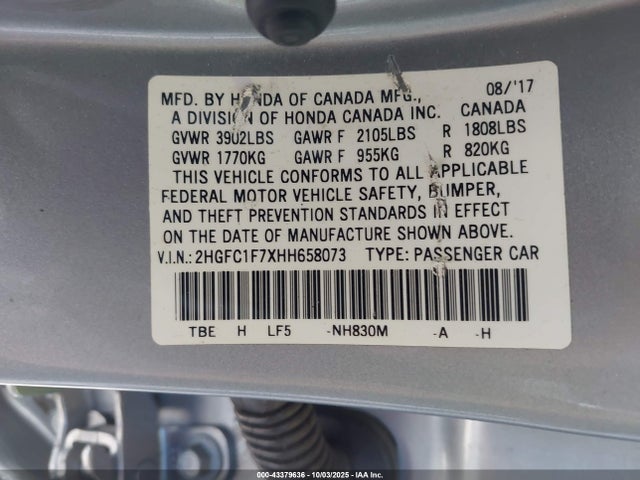 Honda l15b7 2017 2HGFC1F7XHH658073 Image 9