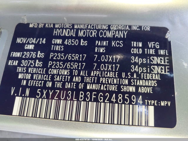 5XYZU3LB3FG248594 Hyundai dohc gdi theta ii
