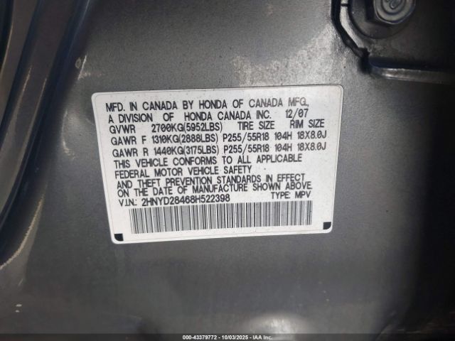 2008 ACURA MDX 2HNYD28468H522398 Photo 8