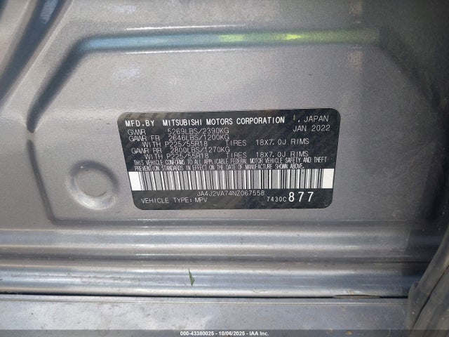 Продаж на аукціоні авто 2022 Mitsubishi Outlander Phev Gt S-awc/le S-awc/sel S-awc, vin: JA4J2VA74NZ067558, номер лоту: 43380025