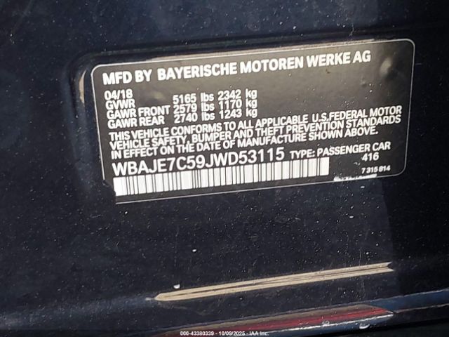 2018 BMW 540I WBAJE7C59JWD53115 Photo 8