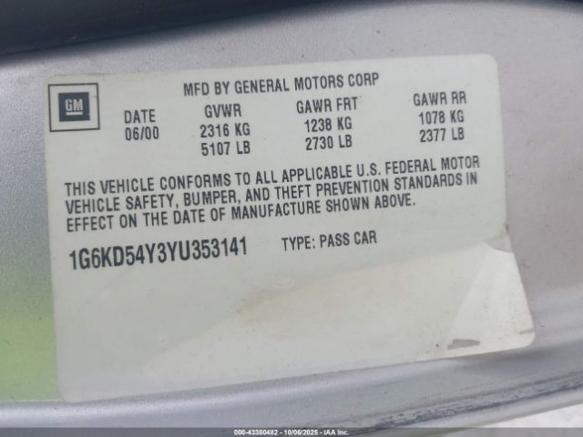 2000 CADILLAC DEVILLE 1G6KD54Y3YU353141 Photo 8