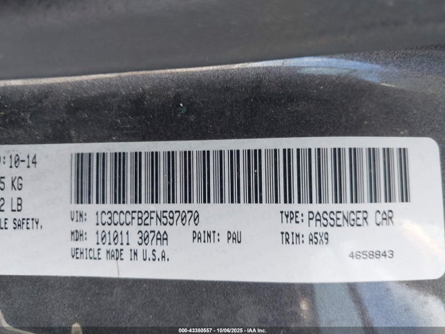 43380557 :رقم المزاد ، 1C3CCCFB2FN597070 vin ، 2015 Chrysler 200 Lx مزاد بيع