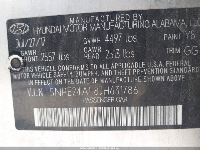 5NPE24AF8JH631786 Hyundai gdi theta-ii