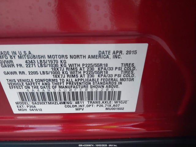 2015 MITSUBISHI OUTLANDER SPORT 4A4AR3AU0FE032206 Photo 8