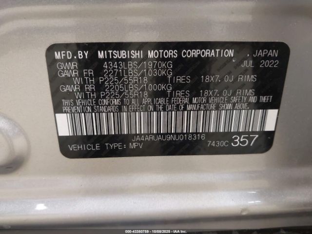 2022 MITSUBISHI OUTLANDER SPORT JA4ARUAU9NU018316 Photo 8
