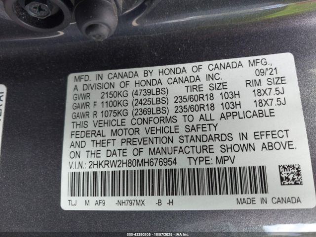 2021 HONDA CR-V 2HKRW2H80MH676954 Photo 8