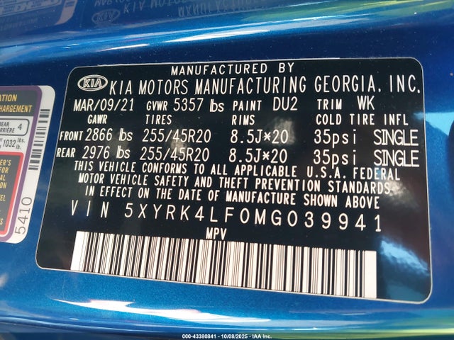 2021 KIA SORENTO 5XYRK4LF0MG039941 Photo 8