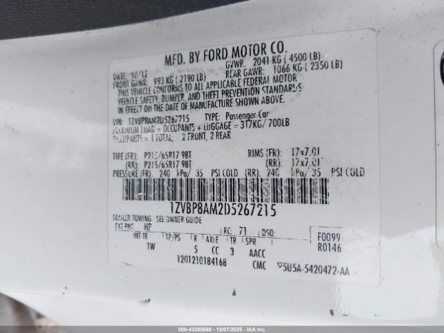 2013 FORD MUSTANG 1ZVBP8AM2D5267215 Photo 8