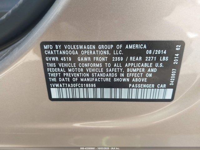 Volkswagen 2015 2015 1VWAT7A30FC018595 Image 9
