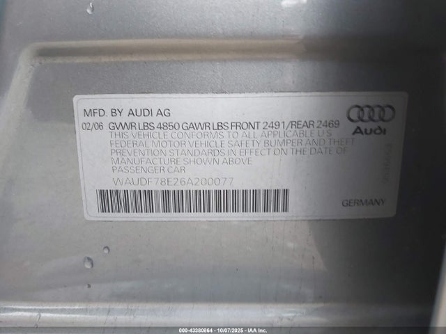 2006 AUDI A4 WAUDF78E26A200077 Photo 8