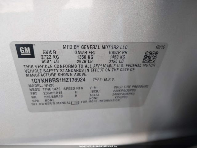 2017 CADILLAC XT5 1GYKNBRS1HZ176924 Photo 8