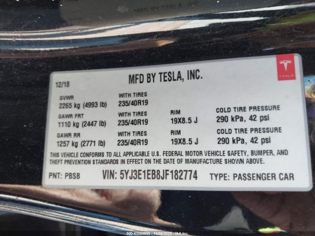 2018 TESLA MODEL 3 5YJ3E1EB8JF182774 Photo 8
