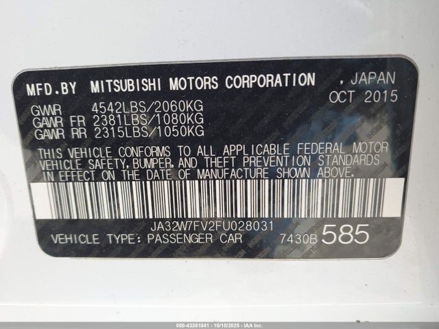 2015 MITSUBISHI LANCER EVOLUTION JA32W7FV2FU028031 Photo 8
