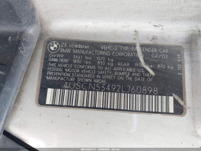 2002 BMW Z3 4USCN53492LJ60898 Photo 8