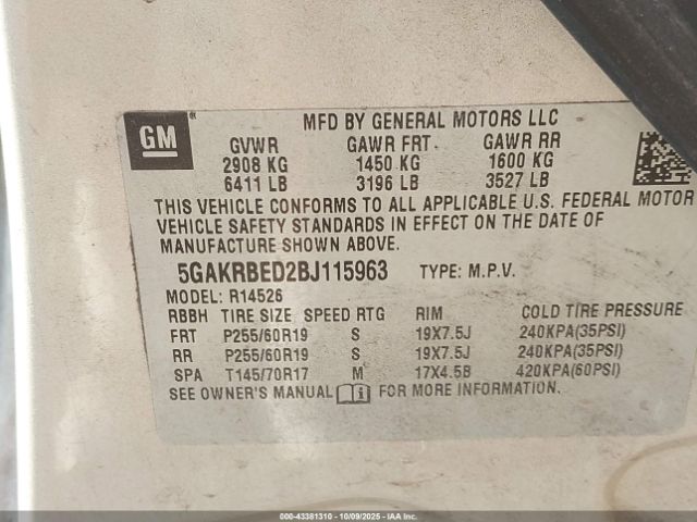 2011 BUICK ENCLAVE 5GAKRBED2BJ115963 Photo 8