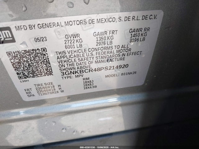 Aukcja sprzedaży 2023 Chevrolet Blazer Fwd 2lt, vin: 3GNKBCR48PS214920, numer aukcji: 43381330