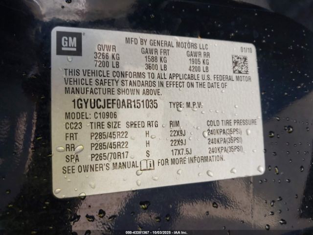 2010 CADILLAC ESCALADE ESV 1GYUCJEF0AR151035 Photo 8