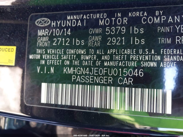 KMHGN4JE0FU015046 Hyundai gasoline 3.8 dohc mpi lambda