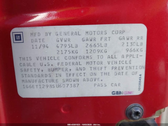 1995 CADILLAC ELDORADO 1G6ET1298SU607387 Photo 8