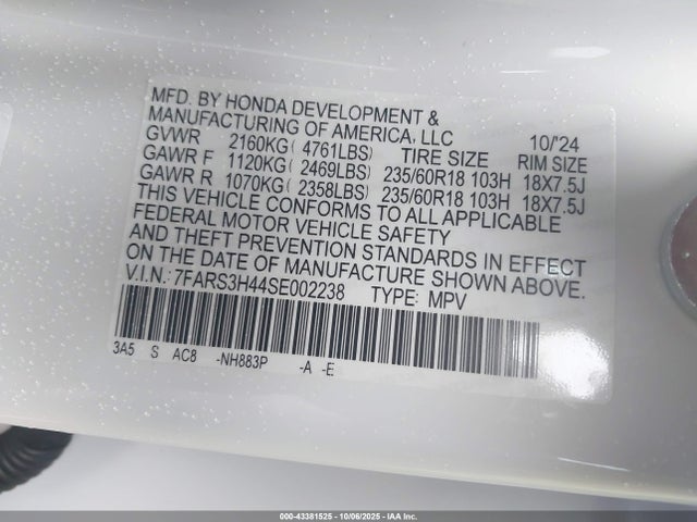 7FARS3H44SE002238 Honda Cr-v Ex 2wd
