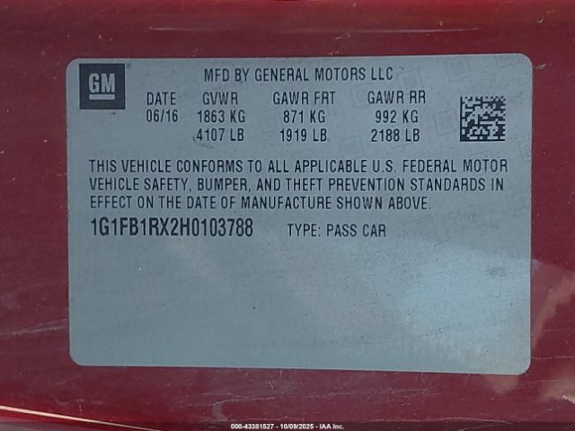 2017 CHEVROLET CAMARO 1G1FB1RX2H0103788 Photo 8